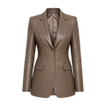 Women’s Taupe Brown Leather Blazer – Tailored Button Front Jacket