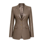 Women’s Taupe Brown Leather Blazer – Tailored Button Front Jacket