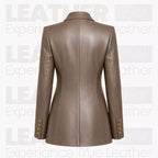 Women’s Taupe Brown Leather Blazer – Tailored Button Front Jacket