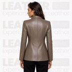 Women’s Taupe Brown Leather Blazer – Tailored Button Front Jacket