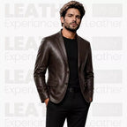 Men’s Dark Brown Leather Blazer | Classic Leather Suit Jacket