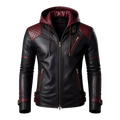 Men’s Black & Burgundy Hooded Leather Biker Jacket | Quilted Moto Jacket