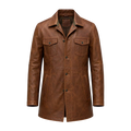 Men’s Brown Leather Workwear Coat | Vintage Button Front Utility Jacket