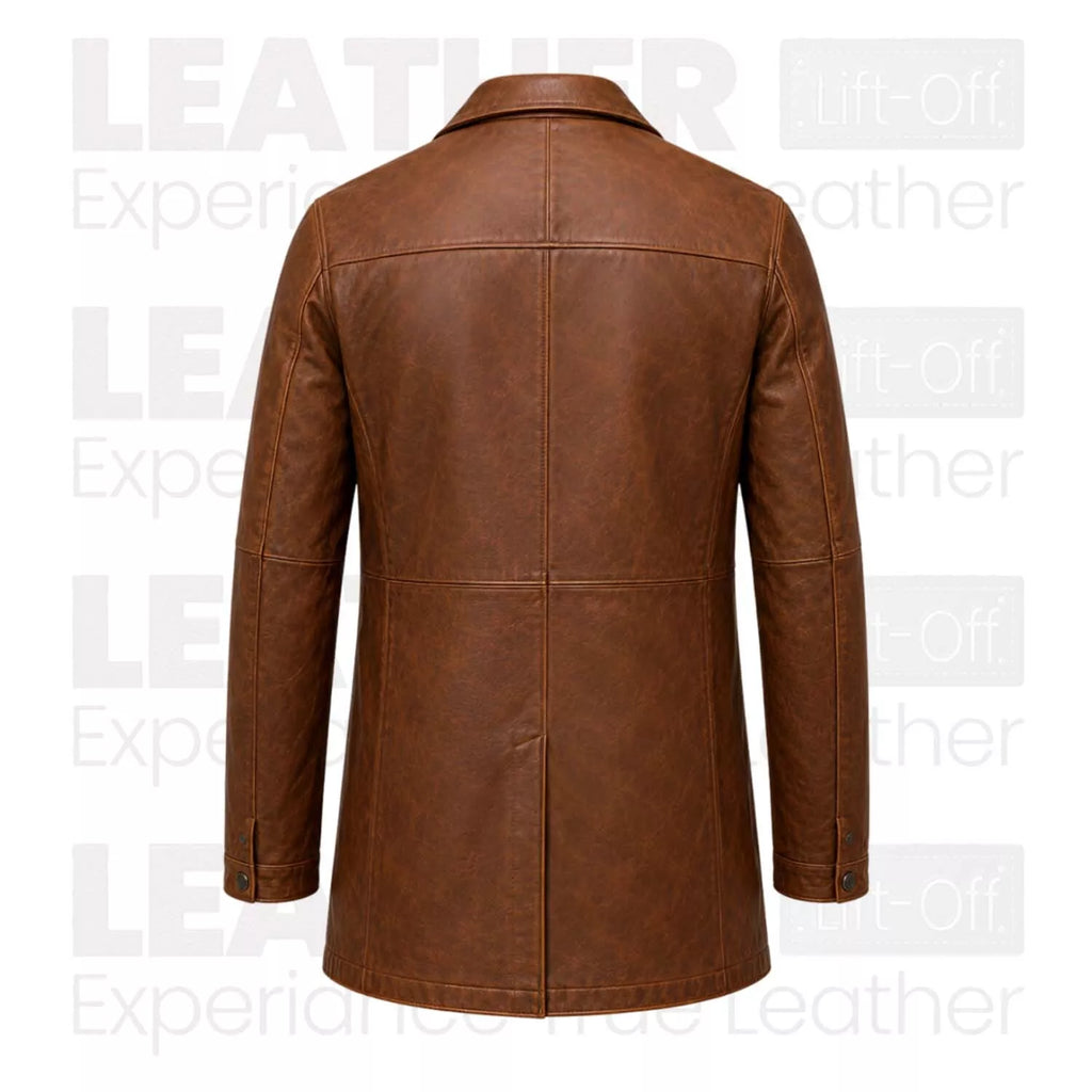Men’s Brown Leather Workwear Coat | Vintage Button Front Utility Jacket