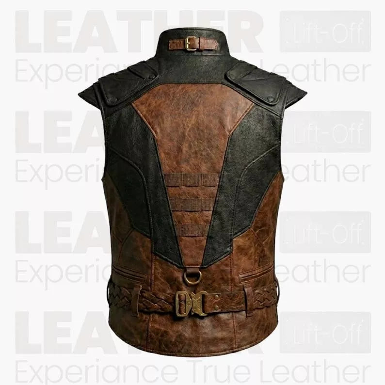 Women’s Brown & Black Leather Warrior Waistcoat | Medieval Fantasy Vest