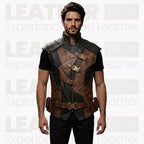 Men’s Brown & Black Leather Warrior Waistcoat | Medieval Fantasy Vest