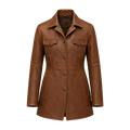 Women’s Brown Leather Workwear Coat | Vintage Button Front Utility Jacket
