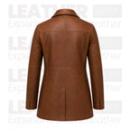 Women’s Brown Leather Workwear Coat | Vintage Button Front Utility Jacket