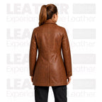 Women’s Brown Leather Workwear Coat | Vintage Button Front Utility Jacket