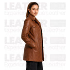 Women’s Brown Leather Workwear Coat | Vintage Button Front Utility Jacket
