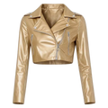 Women’s Metallic Gold Cropped Biker Leather Jacket – Asymmetrical Zip Moto Jacket