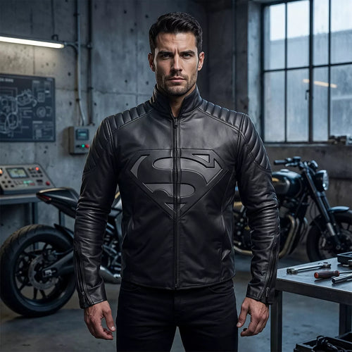 Black Superhero Leather Jacket for Men - Motorcycle Biker Jacket