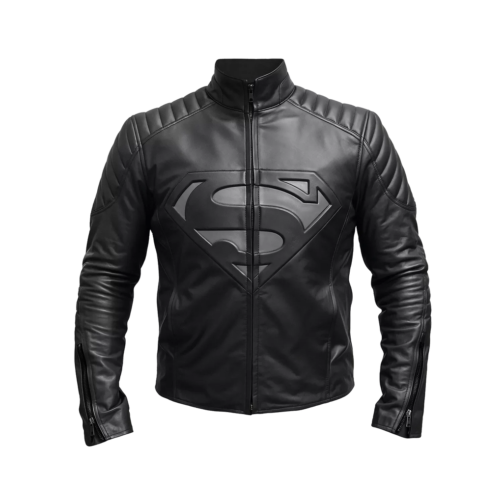 Black Superhero Leather Jacket for Men - Motorcycle Biker Jacket