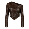 Women’s Dark Brown Cropped Leather Jacket | Asymmetric Biker Jacket