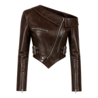 Women’s Dark Brown Cropped Leather Jacket | Asymmetric Biker Jacket