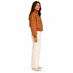 Women’s Tan Ostrich Texture Cropped Leather Bomber Jacket
