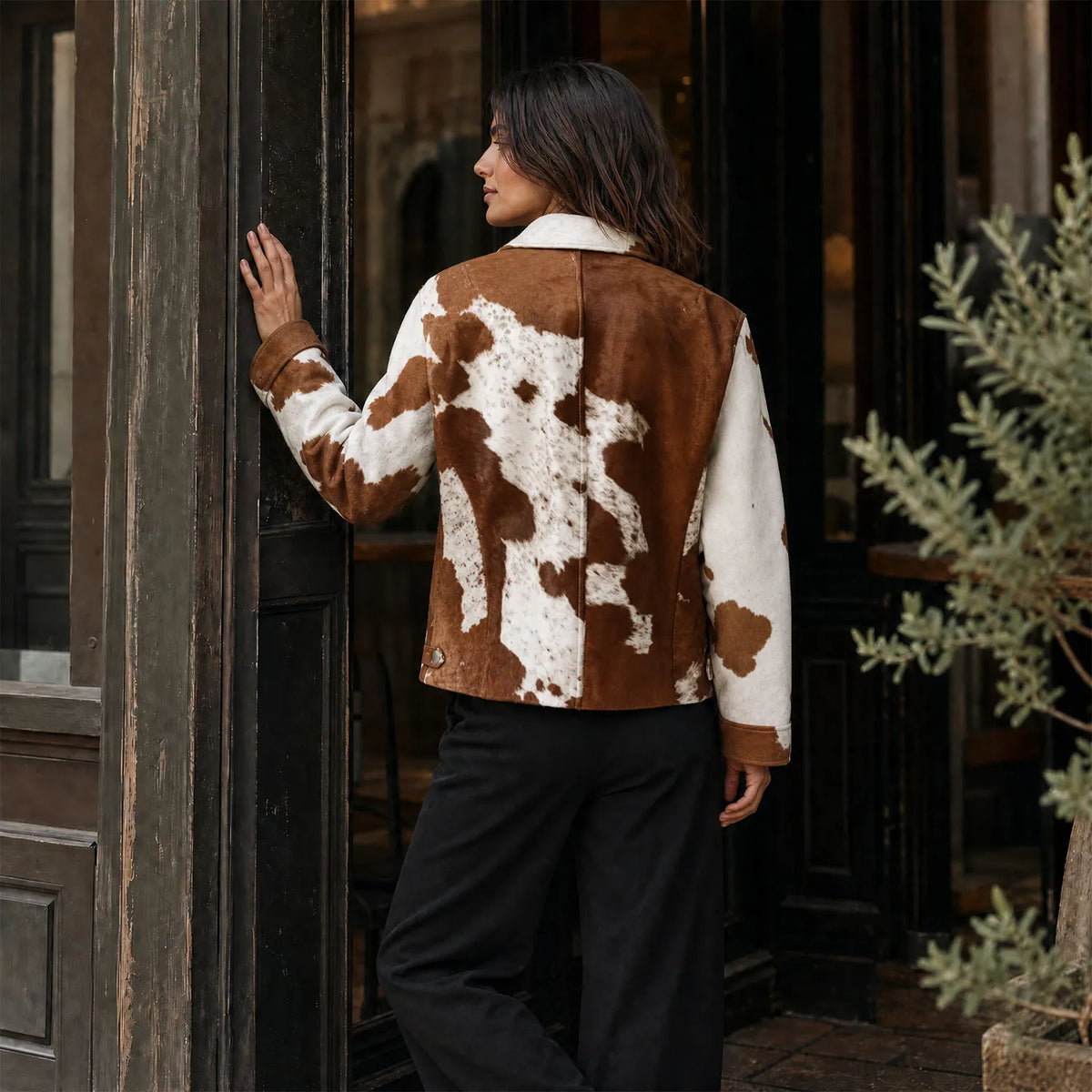 Women’s Brown & White Hair-On Cowhide Leather | Garrison Style Western Zip Jacket