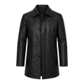 Men’s Black Leather Workwear Coat | Classic Zip & Button Front Utility Jacket