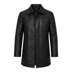 Men’s Black Leather Workwear Coat | Classic Zip & Button Front Utility Jacket