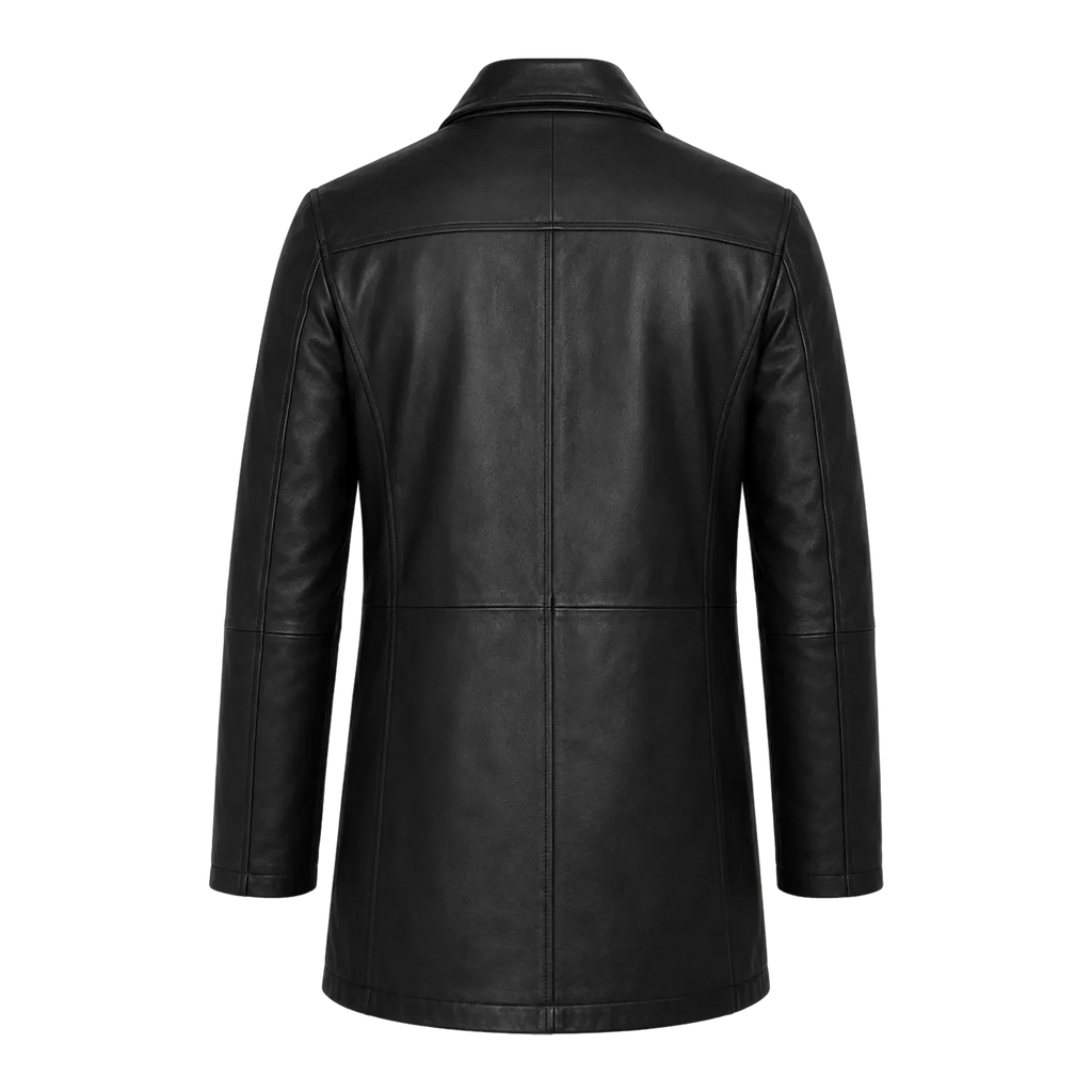 Men’s Black Leather Workwear Coat | Classic Zip & Button Front Utility Jacket