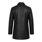 Men’s Black Leather Workwear Coat | Classic Zip & Button Front Utility Jacket