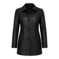 Women’s Black Leather Workwear Coat | Zip & Button Front Utility Jacket