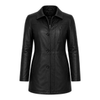 Women’s Black Leather Workwear Coat | Zip & Button Front Utility Jacket