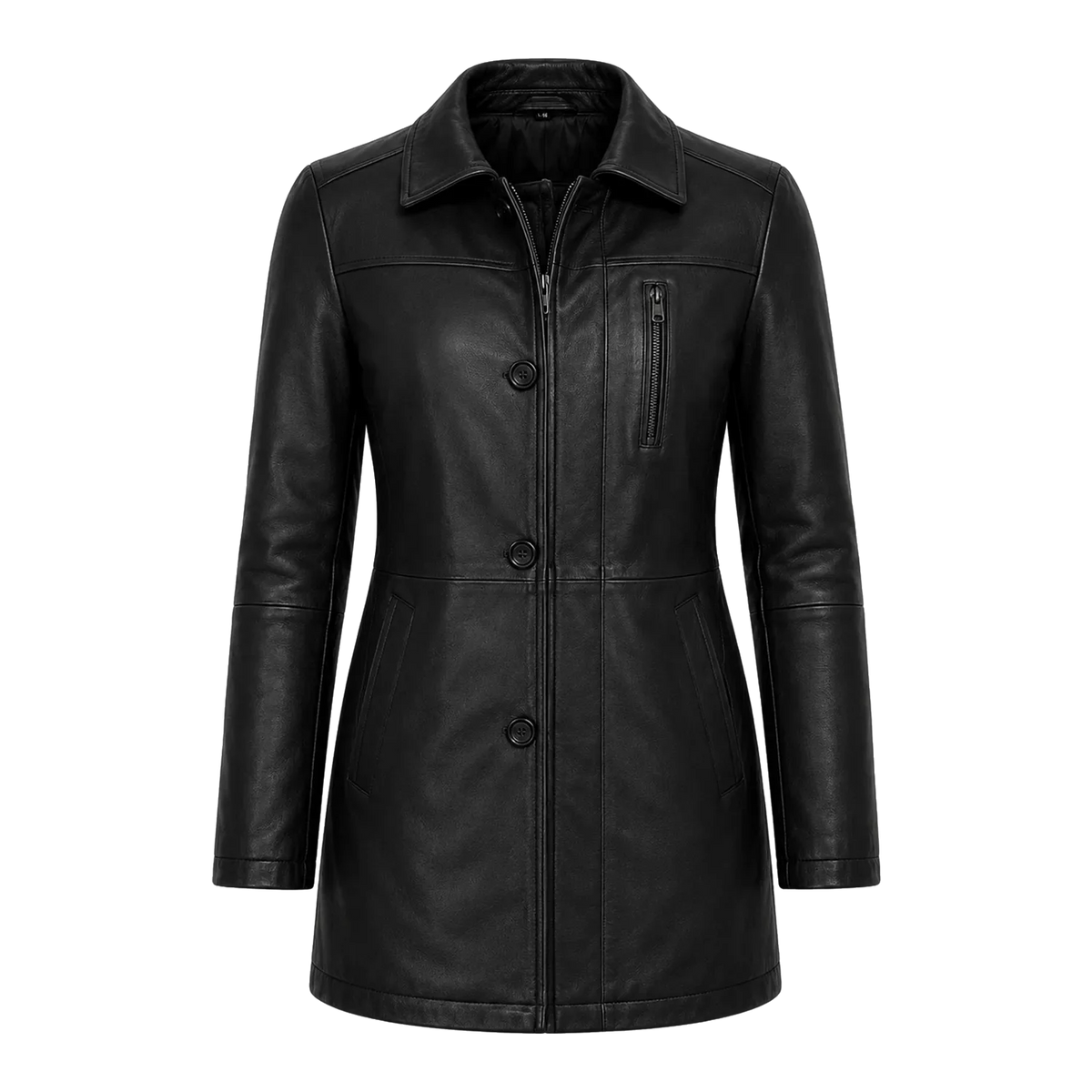 Women’s Black Leather Workwear Coat | Zip & Button Front Utility Jacket