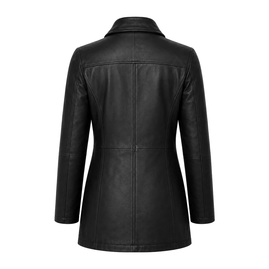 Women’s Black Leather Workwear Coat | Zip & Button Front Utility Jacket