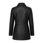 Women’s Black Leather Workwear Coat | Zip & Button Front Utility Jacket