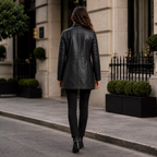 Women’s Black Leather Workwear Coat | Zip & Button Front Utility Jacket